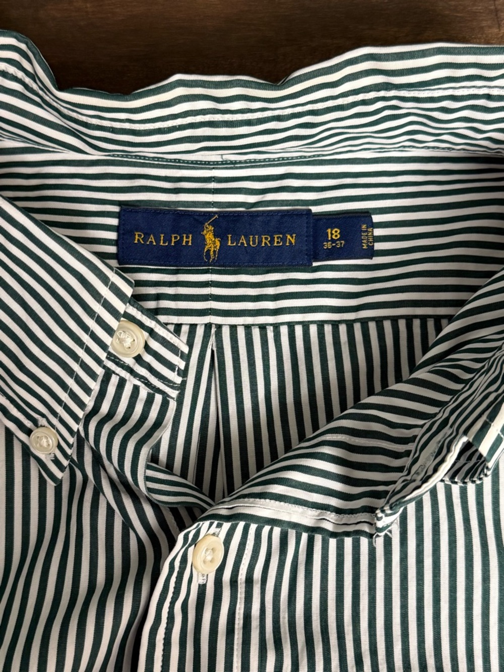 Ralph Lauren Green Stripe Button Down Shirt Sz 18 (36-37) Lightweight Cotton - Picture 9 of 11